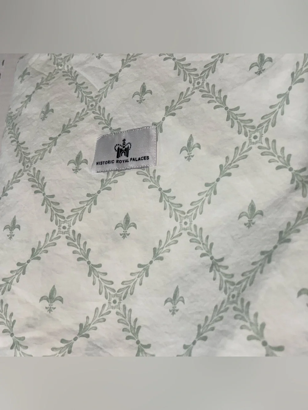 Historic Royal Palaces QUEEN Flat Sheet  Only Fleur de Lis White/Seafoam Cotton